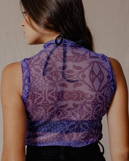 Floral Fusion Mesh Top Violet