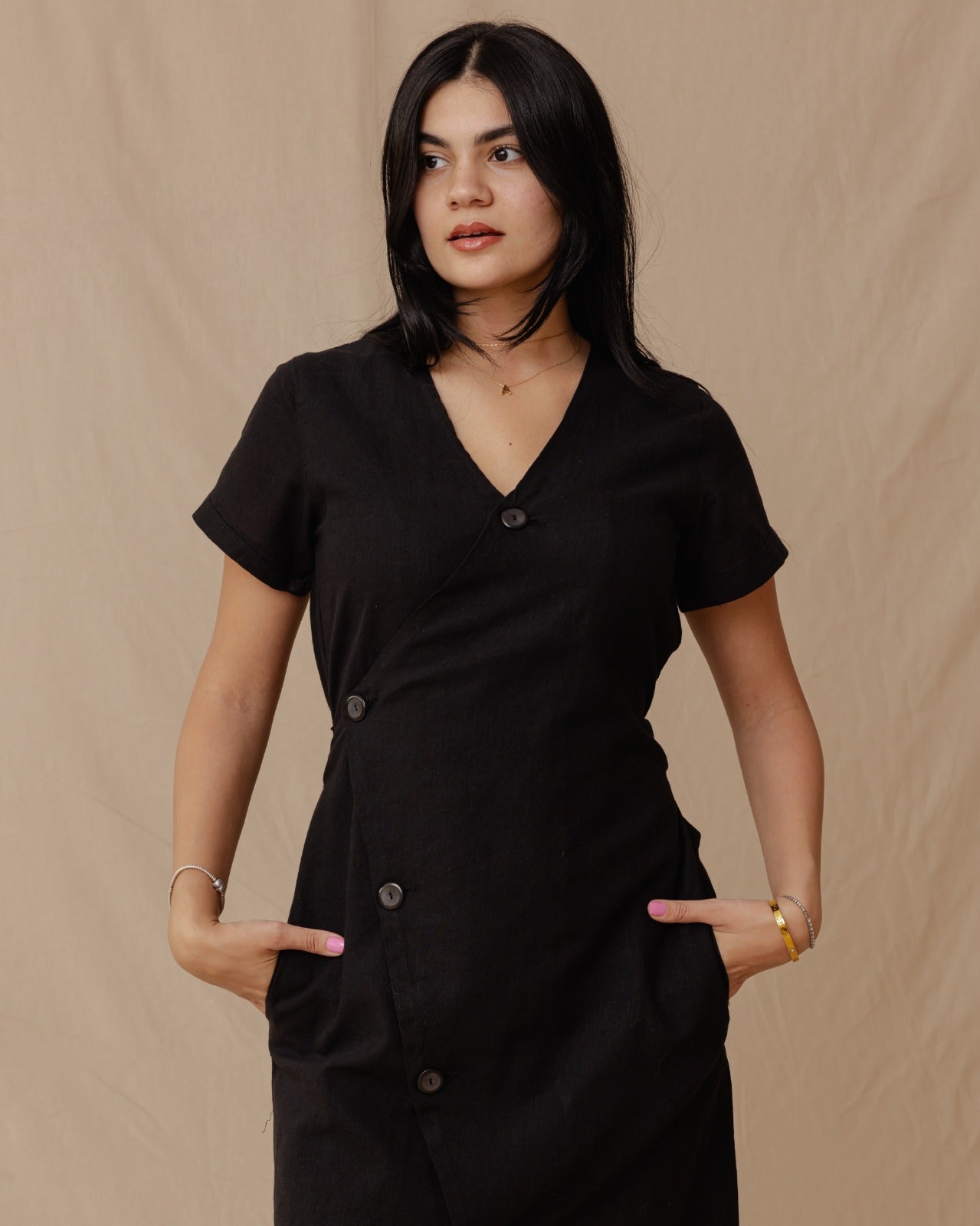 Resort Linen Dress Black