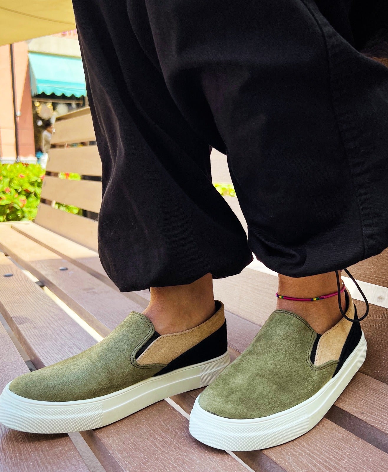 Slip On Espur rilles Olive X Beige