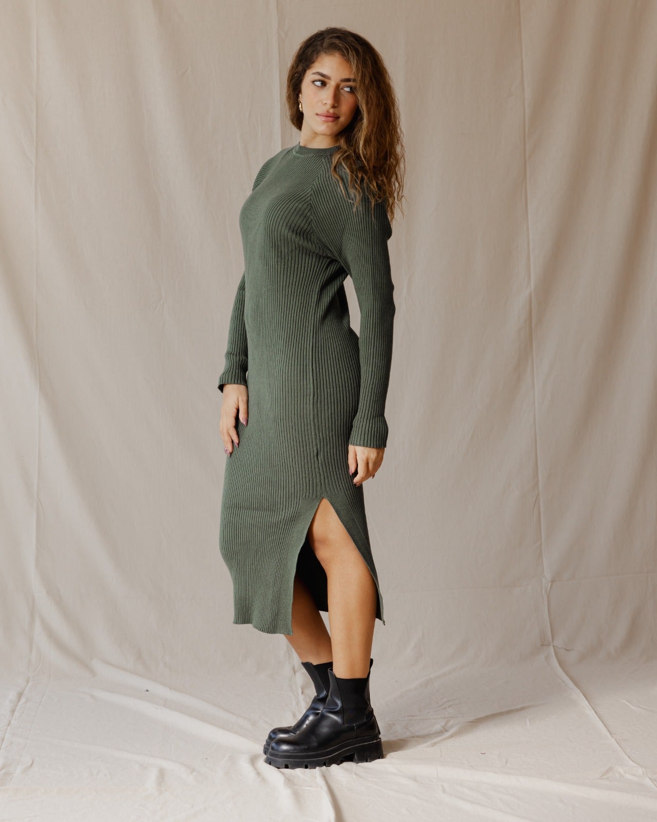 Daring Knitted Dress Olive