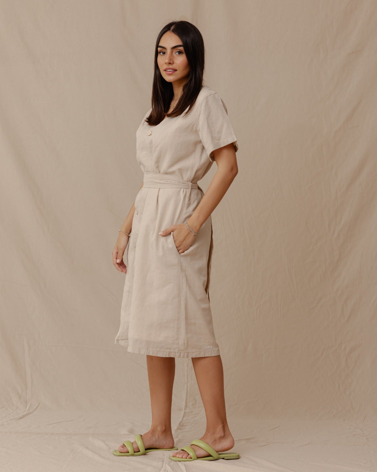 Resort Linen Dress Beige