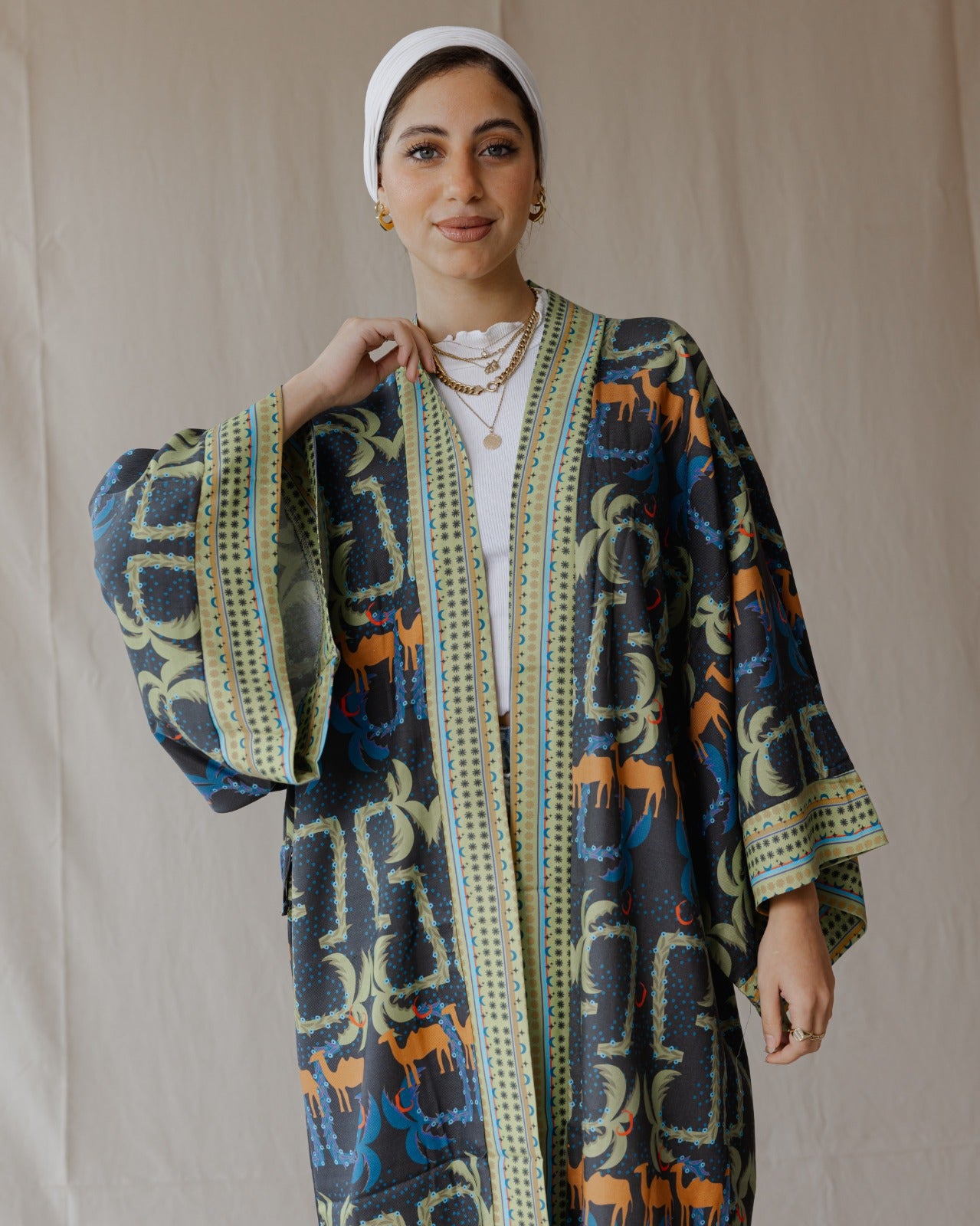 Camel Maze Kimono Black X Navy