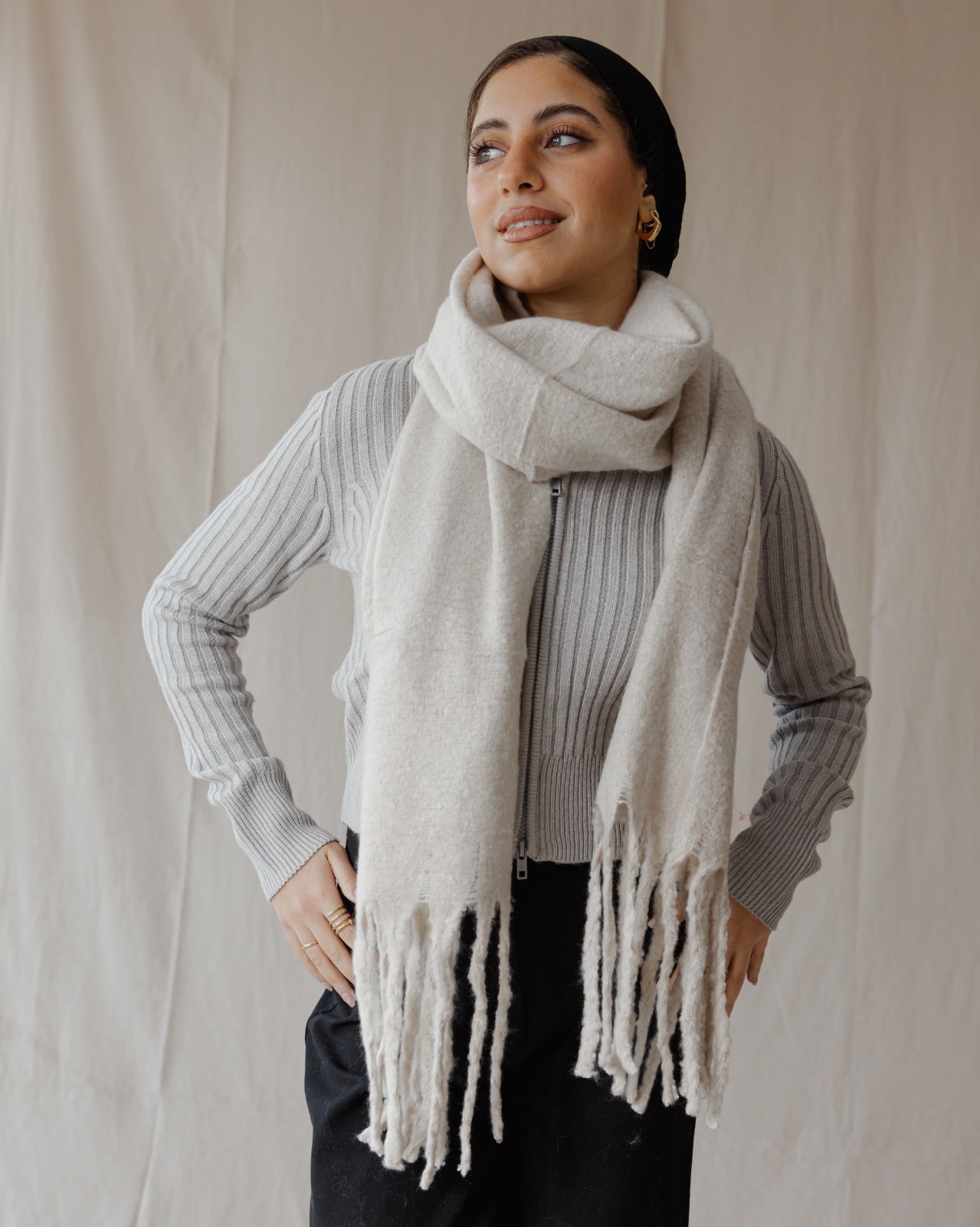 Plain Winter Scarf Creme