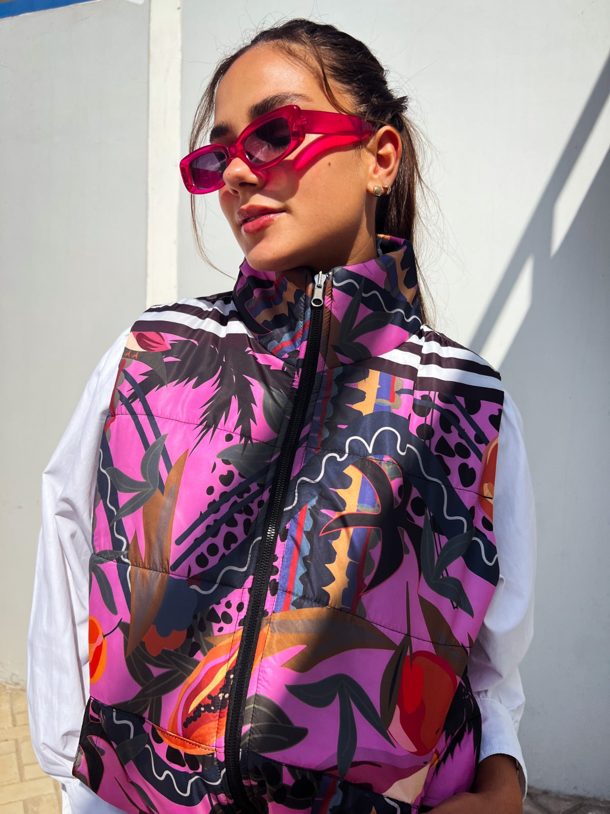 Gilet impermeabile Tropical Feels Rosa shocking