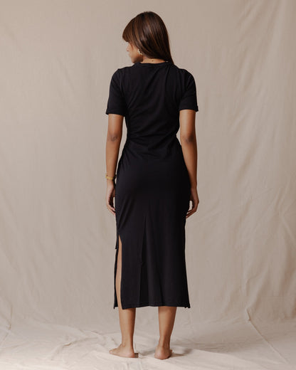 Robe en coton nouée sur le côté Noir