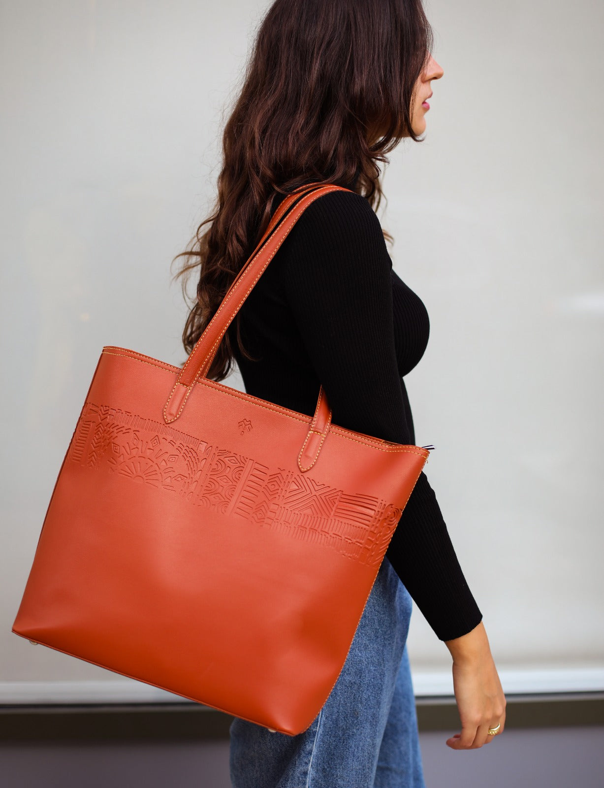 The Mayan Leather Tote Havane