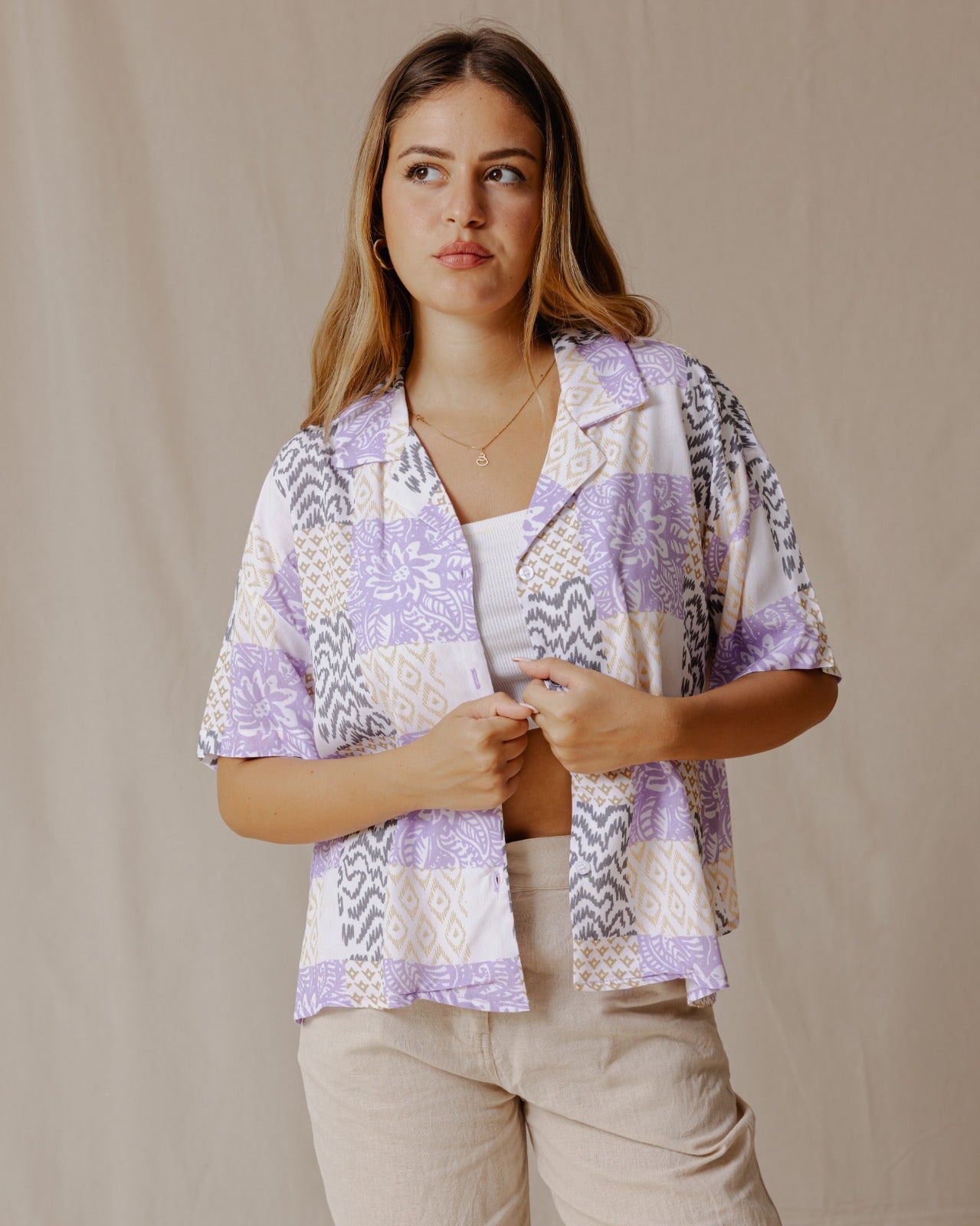 Camicia patchwork estiva viola