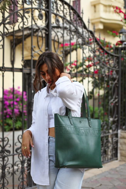 Borsa Tote in Pelle Clan Verde Oliva