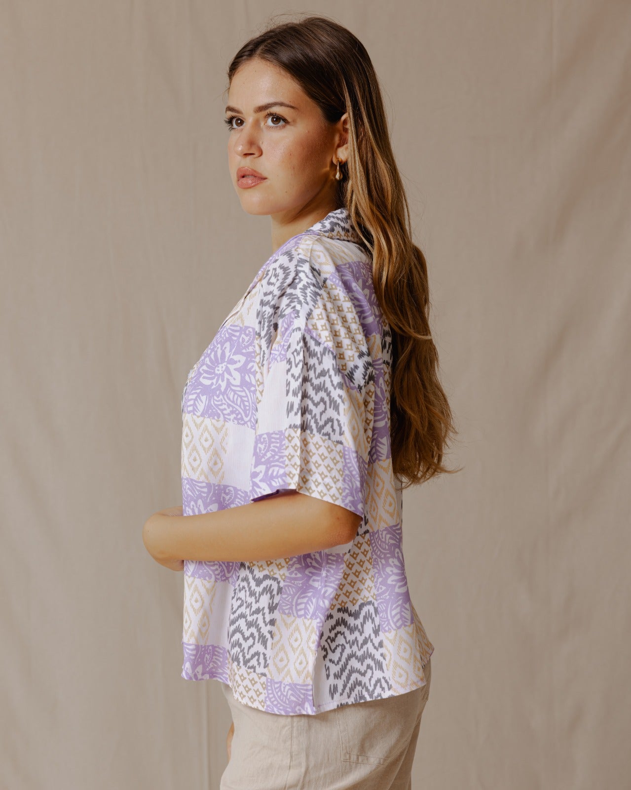 Camicia patchwork estiva viola