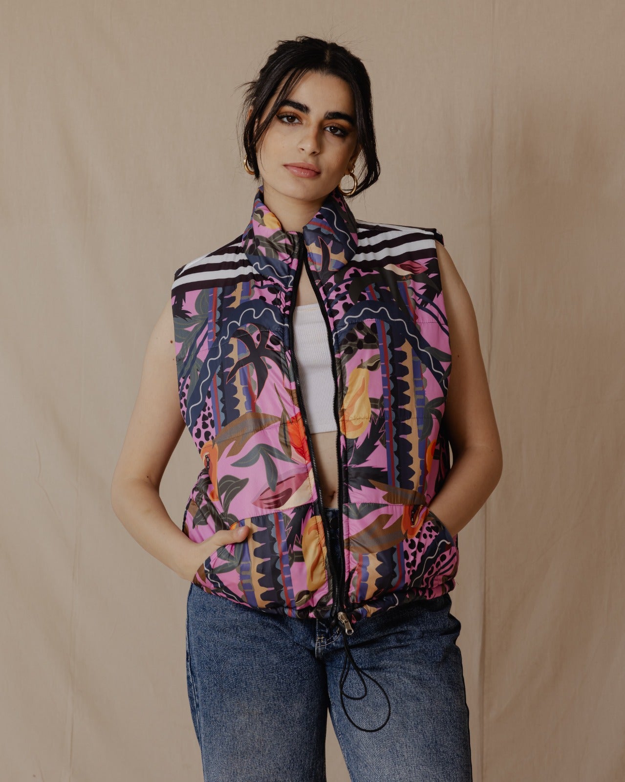 Gilet impermeabile Tropical Feels Rosa shocking