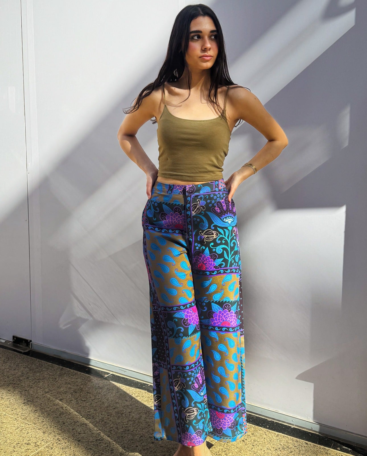 Paisley Patchwork Pantaloni Oliva X Viola