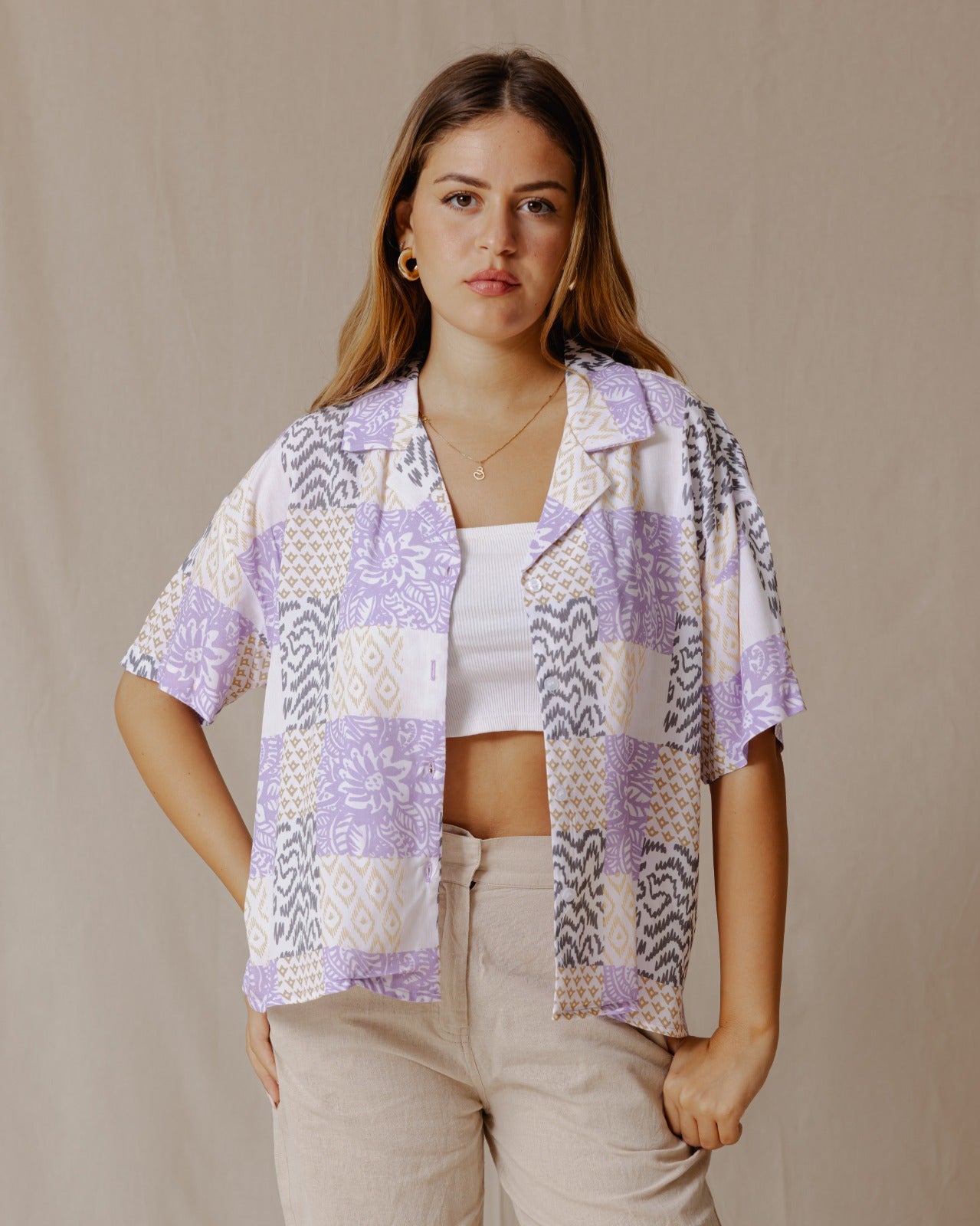 Camicia patchwork estiva viola