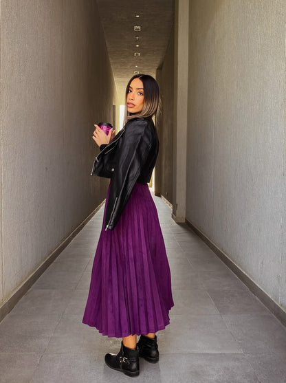 Falda midi plisada morado