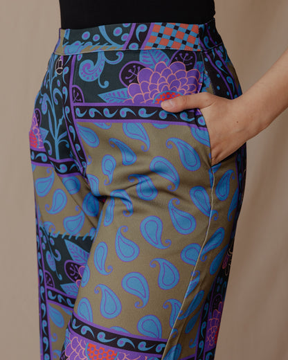 Paisley Patchwork Pantaloni Oliva X Viola