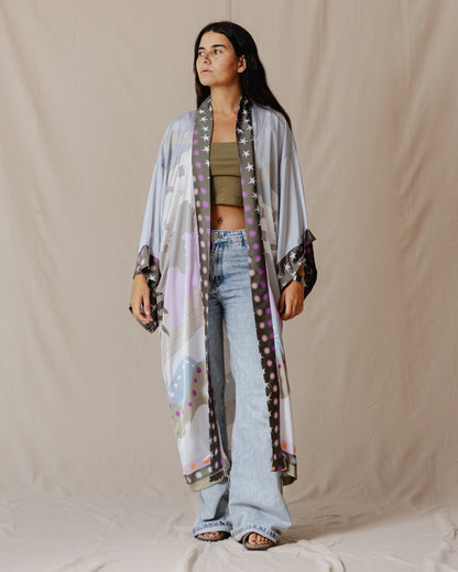 Kimono en satin Blue Palm Valley