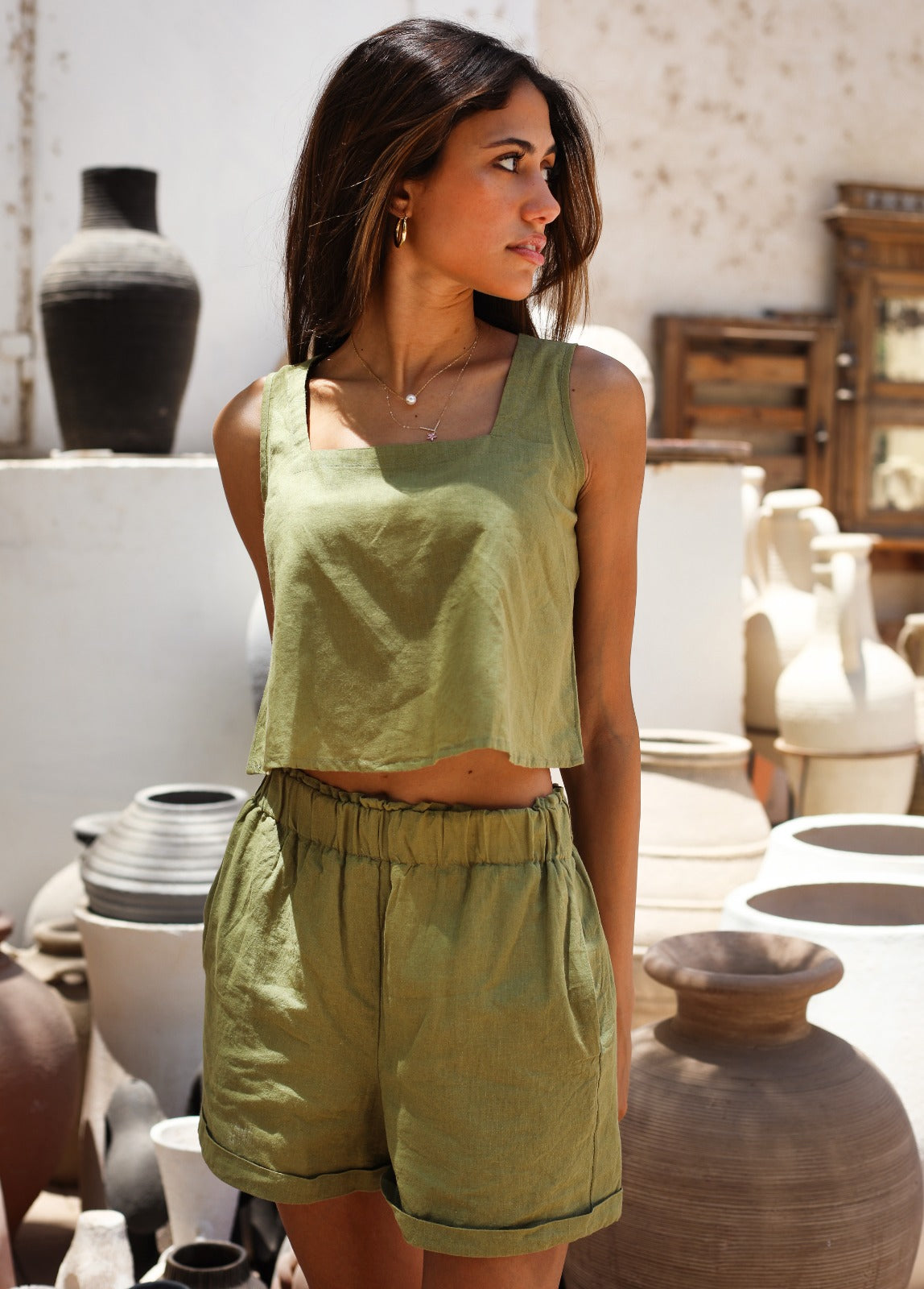 Ensemble de linge minimaliste Olive