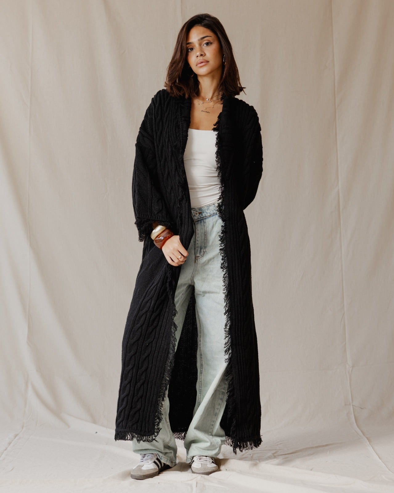 Cable Knit Coat Black