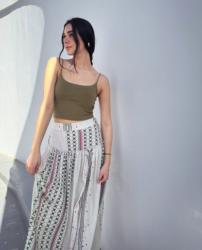 Geometric Lines Maxi Skirt Cream