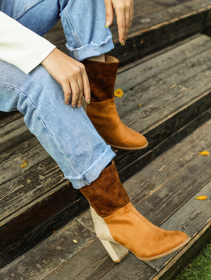 Bottes Color Blocking Teintes Marron