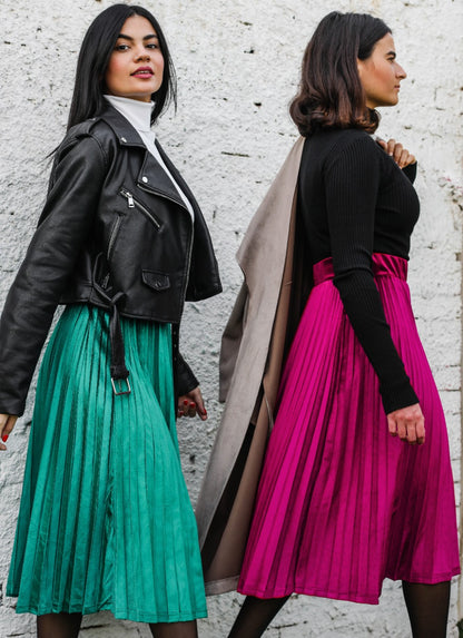 Pleated Velvet Skirt Green