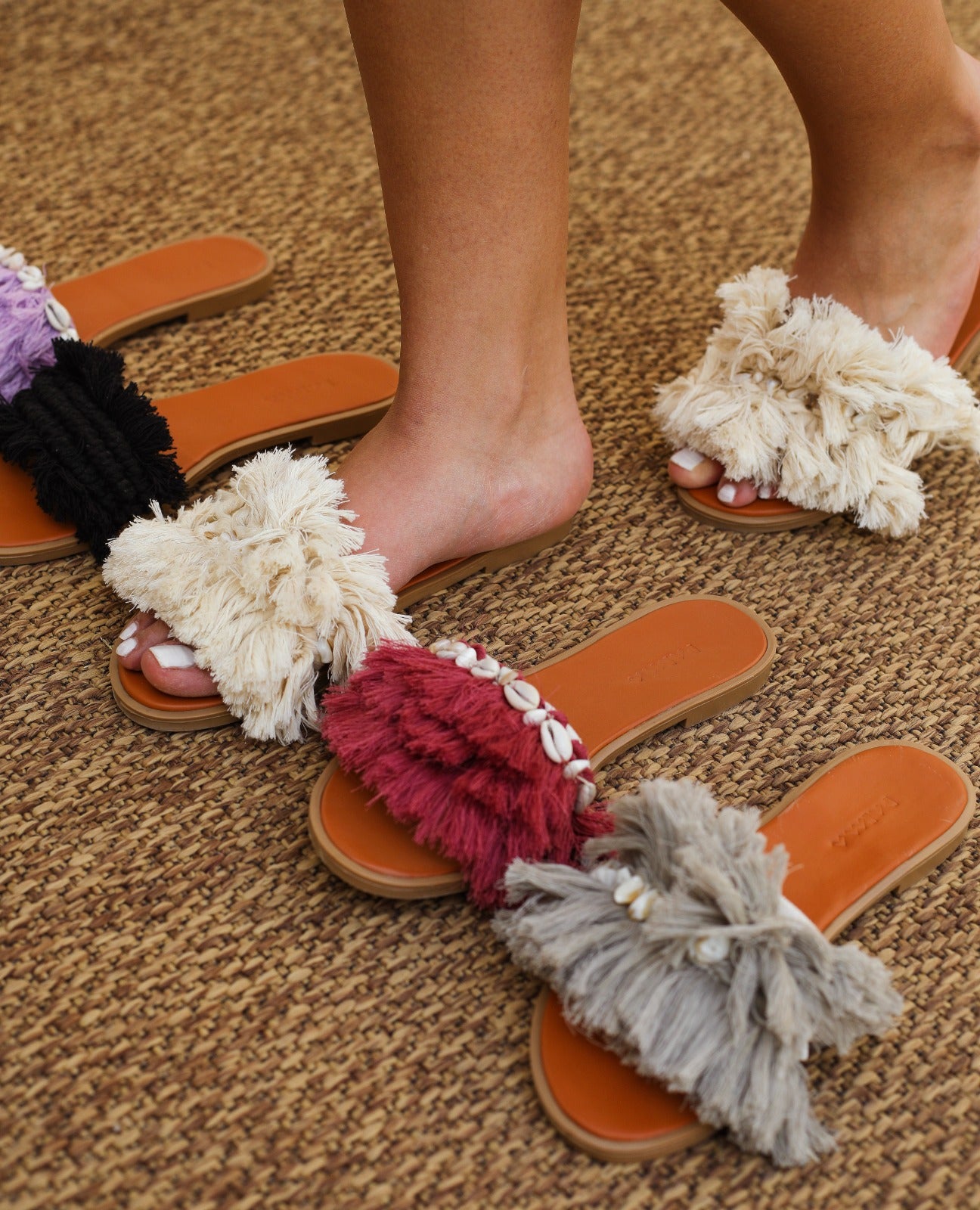 Threaded Macrame Black Slippers