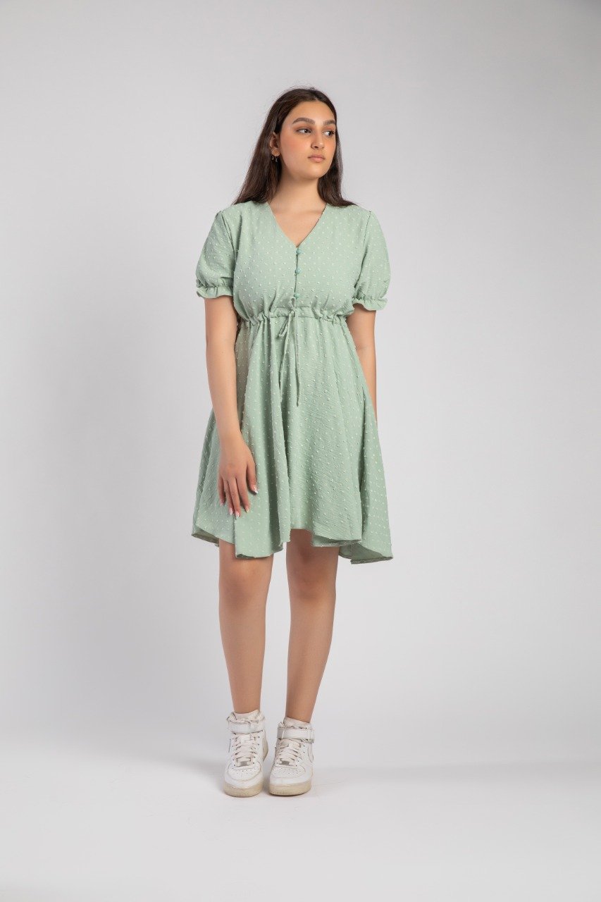 Mini-robe à manches bouffantes menthe