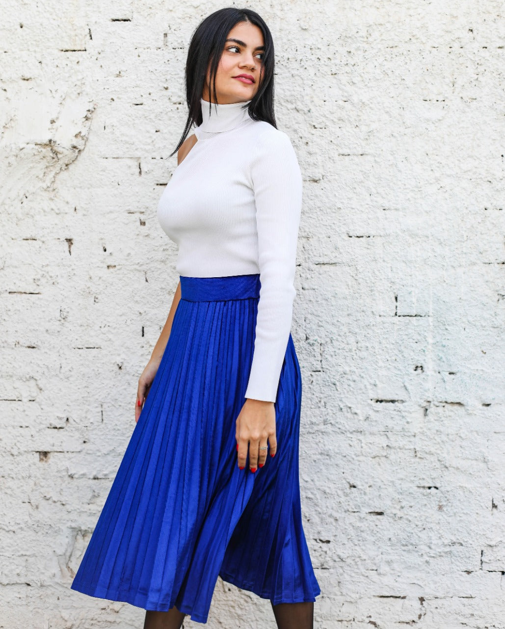 Pleated Velvet Skirt Blue