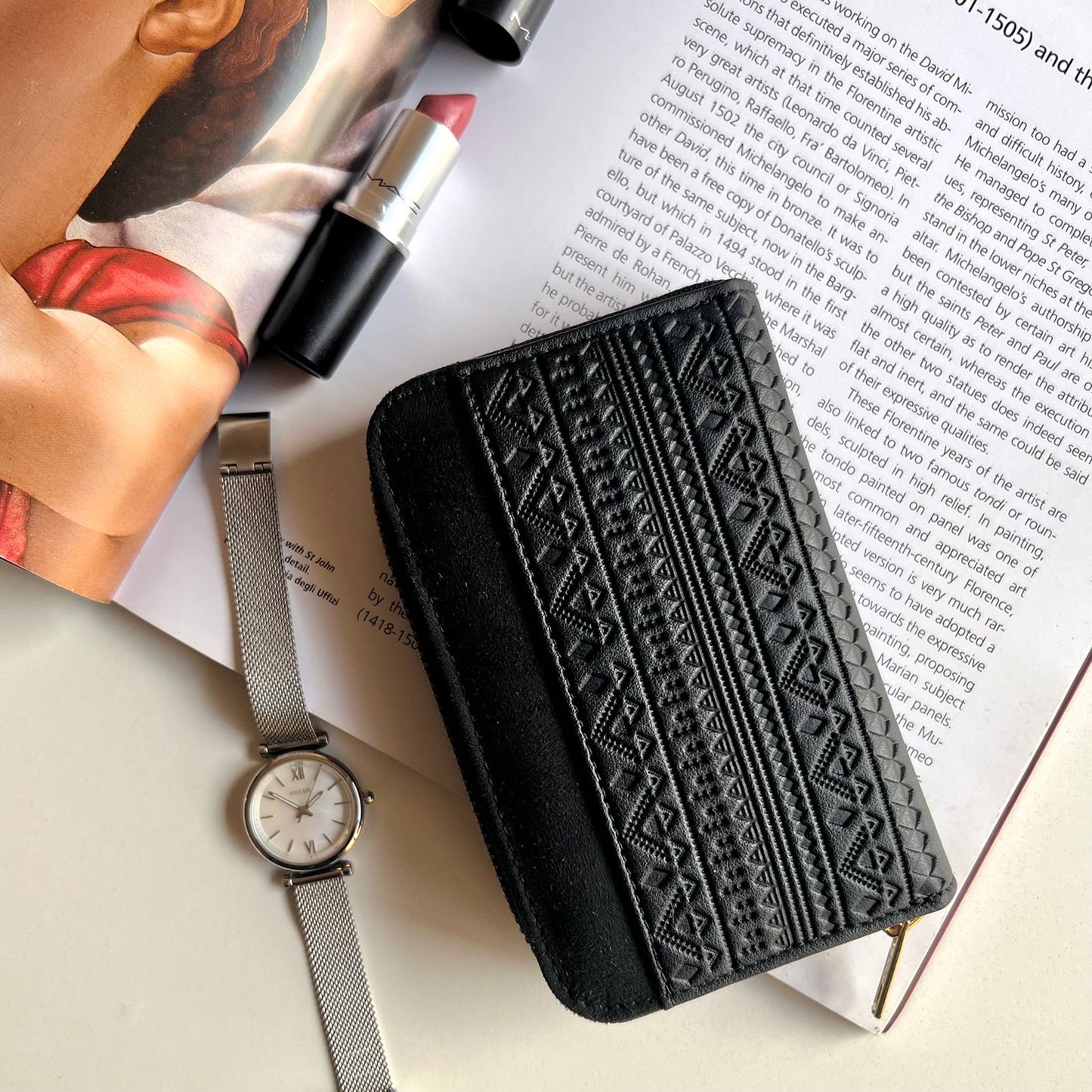 Engraved Boho Wallet Black