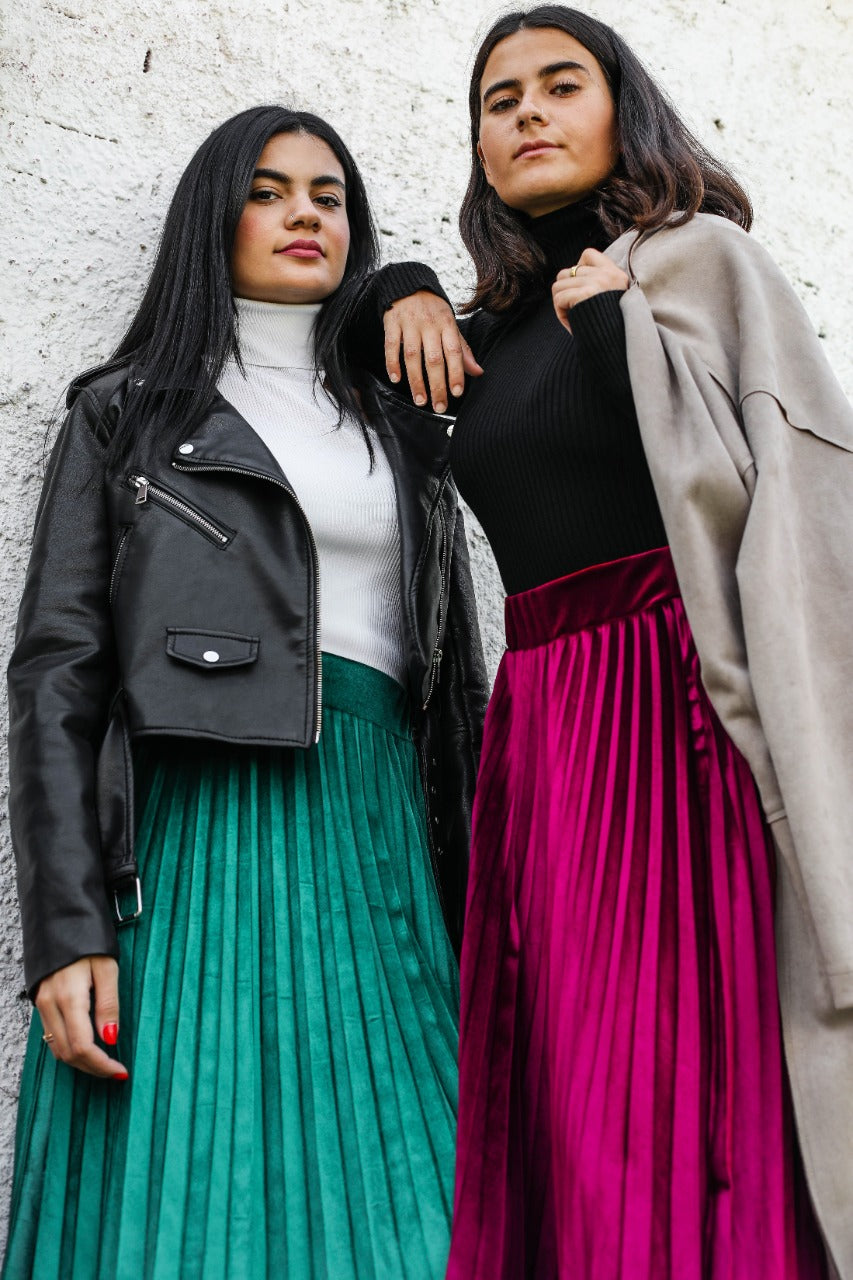 Pleated Velvet Skirt Burgundy