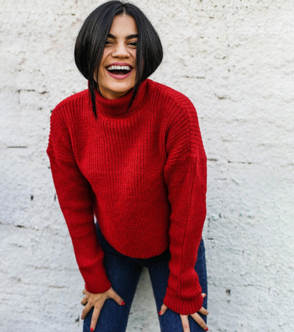 High Neck Cropped Pullover Vermelho