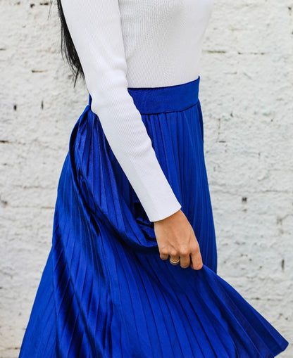 Pleated Velvet Skirt Blue