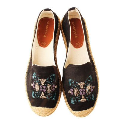 Floral Embroidered Espadrilles Black