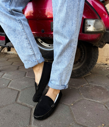 Fur Lined Loafers Black