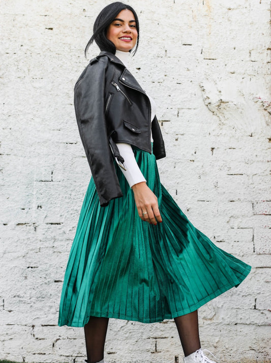 Pleated Velvet Skirt Green