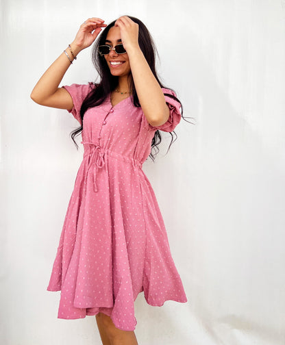 Puff Manga Mini Vestido Blush