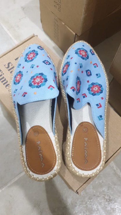 Mules fleuries Bleu Bébé