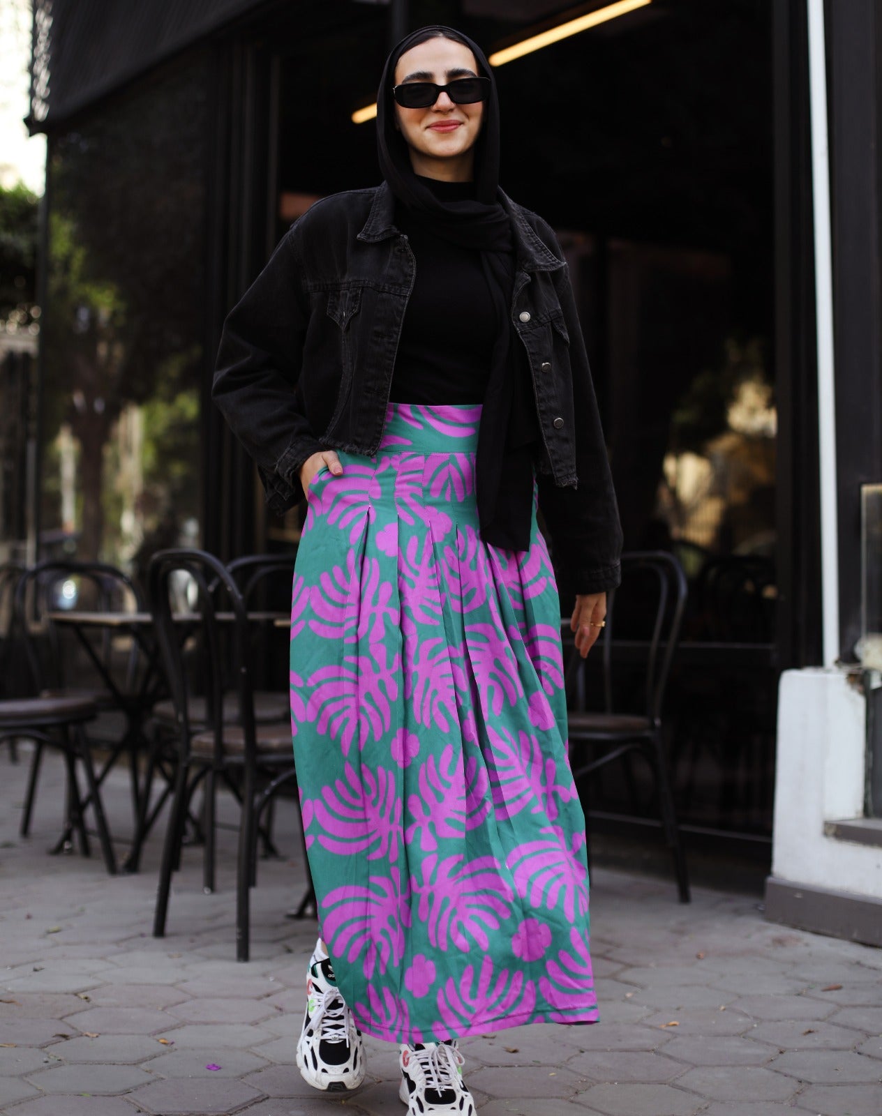 Big Leaves Cotton Skirt In Purple Fusion