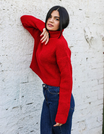 High Neck Cropped Pullover Vermelho