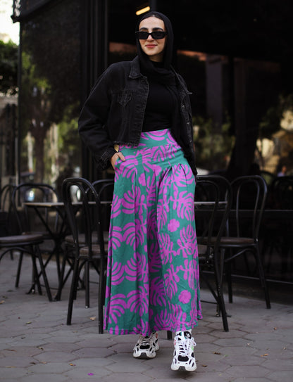 Big Leaves Cotton Skirt In Purple Fusion