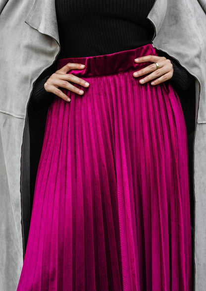 Pleated Velvet Skirt Burgundy