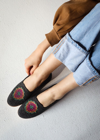 Boho Flower Espadrilles Cinzento Escuro