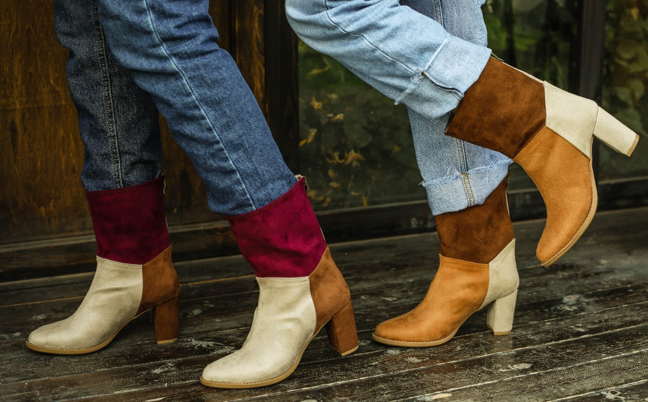 Color Blocking Boots Purple X Brown