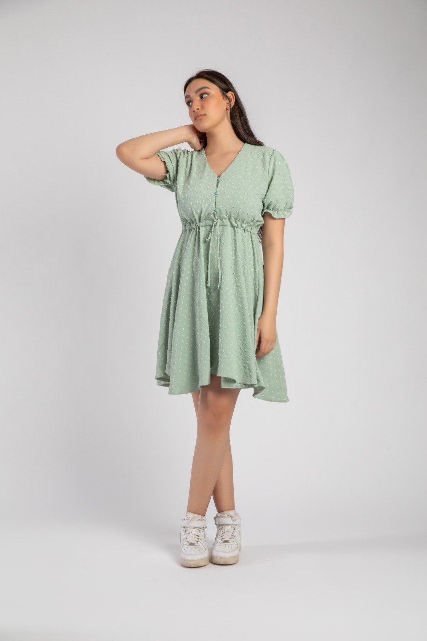 Puff Sleeve Mini Dress Mint