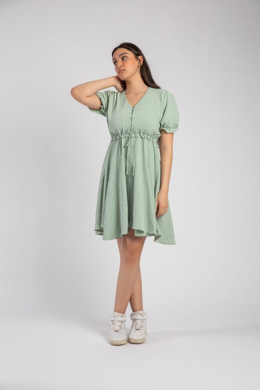 Mini-robe à manches bouffantes menthe