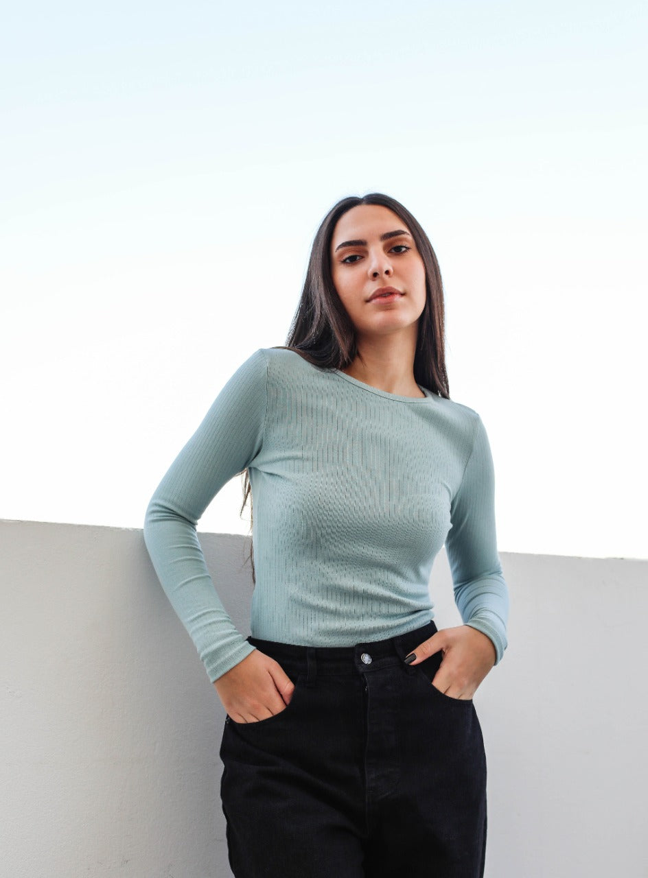 Long Sleeved Ribbed Top Mint