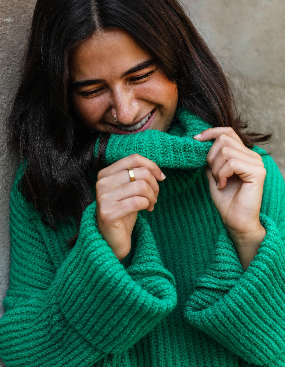 Pullover oversize a collo alto verde