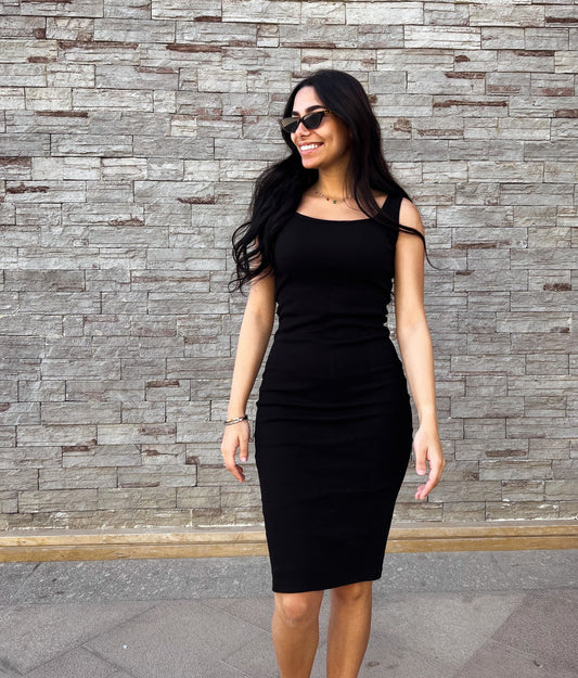 Vestido Minimal De Canalé Negro