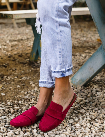 Plain Soft Belted Mules Burgundy