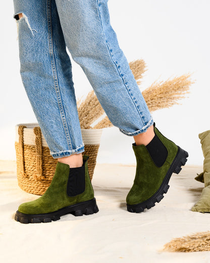 Kai Suede Demi-Bottes Olive