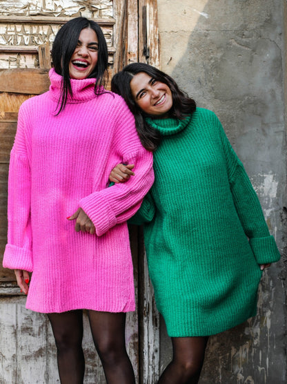 Übergroßer Pullover mit hohem Hals Grün